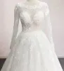 Gorgeous Lace Wedding Dresses Brdail Gown Applique A Line Covered Buttons Back Jewel Neck Long Sleeves Country Custom Made Plus Size Robe De Mariee