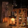 Vägglampa enstaka huvud industriell trä sconce ljus e27 solid bas rustik lykta konst för bar restaurang Barn Corridorwall