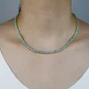 Collier chaîne de tennis pavé de pierre turquoise de 3mm pour femmes, bijoux de mariage de style hip hop punk, vente en gros, nouvelle mode