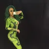 Stage Wear Femmes Halloween 3D Imprimé Serpent Vert Pour Costume DJ Chanteurs Combinaison Bling Body Célébrer Performance VêtementsStage StageSt