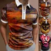 Herren T-Shirts Herren Casual Top Shirt 3D-Druck Reißverschluss Umlegekragen Mode Lose Bluse Kurzarm Tops Herren Baumwolle T-Shirts PackM