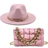 W Fashion Bags Handbag jazz top men women big brimmed hat chain brimmed felt hats bag set wholesale
