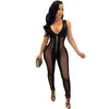 Nya grossist vackra jumpsuits Sommarkvinnor Mesh Rompers ärmlös V Neck Se genom Jumper Suits Skinny Sheer Bodysuit Club Wear 7211