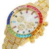 Lüks Montre Quartz Watches Womens Renkli buzlu Out Watch Moda Bilek Swatches için M1118