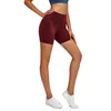 L-101 Shorts esportivos de cintura alta para treinamento de ioga femininos, shorts de motociclista de tecido lisos, à prova de agachamento, leggings de cores sólidas