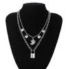 Chains Trendy Punk Silver Angle Look Heart Pendant Necklace Women Double Layer Clavicle Collar Aesthetic Alloy Chain Choker NecklacesChains