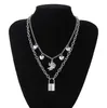 Ketten Trendy Punk Silber Winkel Look Herz Anhänger Halskette Frauen Doppelschicht Clavicile Kragen Ästhetische Legierungskette Choker Halsketten