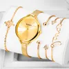 Armbandsur mode kvinnor handledsklockor titta på avslappnad enkel kvarts rostfritt stål rem med 4 -stycksarmband clockwristwatches