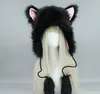 Cappello in pelliccia sintetica per feste Inverno Cat Ear Fuzzy Warmer Moto Sci Furry Earflap Cap Cosplasy Puntelli Nero Bianco