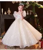 2022 Güzel Prenses Çiçek Kız Elbiseler Mücevher Dantel Aplike Çiçekler Kızlar Pageant Elbiseleri Çocuklar İçin Çocuklar Bir Çizgi Çocuk Doğum Günü Elbise