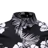 Erkek Moda Siyah Beyaz Floral Gömlek Sıradan Düğme Kısa Kollu Hawaiian Gömlek Plaj Tatil İnce Fit Partisi Gömlekler Tops 220527