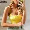 Aproms Couleur Bonbon Camis Streetwear Tube Femmes Été Ruché Plissé Court Débardeurs Années 90 Cool Filles Sexy Slim Crop Top T-shirts 220318