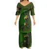 Summer Green Design V-Neck Puletasi Polynesian Samoan Traditionell Tribal Printing Clothing Uniform Women Coar Dress 220706