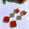 Trois fleurs diamant 4/quatre feuilles trèfle boucles d'oreilles à tige en nacre argent plaqué or 18 carats agate pour femmes filles Saint Valentin bijoux cadeau-AI