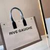 2022 패션 가방 럭셔리 핸드백 RIVE GAUCHE 컬렉션 여성용 블랙/화이트 리넨 캔버스 가죽 로고 프린트 스냅 클로저 토트 백 49929096N9D1070