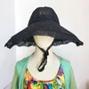 Breda randen hattar sommar för kvinnor svart vit spets hink hatt strand sunhat stora antiuv cap womenwide2811468