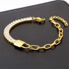 Bracciale classico con catena a maglie in zirconi rettangolari, gioielli con braccialetti con ciondoli e lucchetto in oro