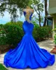 Azul real o pescoço vestidos de baile longos para garotas negras 2022 Apliques Vestido de festa de aniversário Mermaid Vestidos de noite Robe de Bal