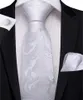 Bow Ties Dibangu Luxury 8 Styles White Floral Men Gift Tie Clip 100% Silk Silver Hanky ​​Cufflinks Wedding Business Party Set Fier22