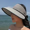 Sommarkvinnors stråhatt stor randen solblock vikbar strand