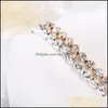 チャームブレスレットジュエリーレトロ贅沢デザイナーオールマッチファッションMticolor Inlaid Crystal Bracelet Shiny Fl Diamond Simple Gold Temeam