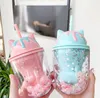 أزياء Cat Cat Cat Creative Water Lape Cup Cup Double-Layer Plastic Girl Cust Party Cust Glitter Cup Favor