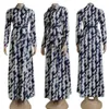 Модное цифровое платье для печати для женщин с длинным рукавом кнопка отворота свободный случай повседневного размера