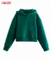 Suéter de mujer Tangada mujer verde polar Crop Hoodie sudaderas 2021 Otoño Invierno Oversize señoras Pullov T220824