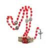 Pendant Necklaces Red Square Acrylic Beads Jesus Cross Rosaries Neckalce For Women Religious Pray JewelryPendant