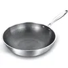 Ongecoat 32 cm pan, roestvrijstalen wok, honingraatontwerp, uniforme verwarming, voor elektrische, inductie en gasfornuizen 220423