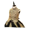 Flickans klänningar handgjorda 100% verkliga pärlor Appliced ​​spets puffy anpassade plugg Big Size Gold Black Flower Girl Fl027Girl's