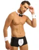 Sous-vêtements 3pcs hommes mâle serveur smoking lingerie costume boxer slips sous-vêtements avec collier noeud papillon et bracelets pour jeux de rôle costumesunderpa