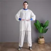 Tute da uomo Abito in stile cinese Uomo Camicia lunga in cotone e lino antico Pantaloni con linguetta Abiti zen Abbigliamento per la pratica del Tai Chi allentatoUomo