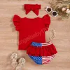 kids Clothing Sets girls independence Day outfits infant ruffle flying sleeve Tops+star stripe shorts+Headband 3pcs/set summer fashion baby Clothes