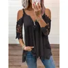 Zomer kleding voor vrouwen sexy off schouder kant tuniek tops casual elegante halve mouw v-hals rits oversized Tees T-shirt 220321