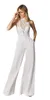 Strand Hochzeit Jumpsuit Kleid Tulle Illusion Spitze hoher Nackenschaum Kragen Rückenfreies Modebüro Dame Straight Hosen Strampler