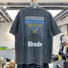 Maglietta del progettista di marca Uomo Donna Vintage Tessuto pesante Rhude Box Prospettiva Tee Leggermente allentato Multicolor Bella T-shirt lavata 7SI4 7SI4