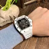 RichardMill Relógios Cool Wrist Rakish Mechanical Tv Factory Rm055 Data Minoria Cerâmica Feminina Safira Branca Escavada Milemir Lblf Novo Estilo de Luxo 1o