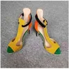 Sandálias 100% Royal Orange Snap Fuckle Peep Toe Sandals Saltos finos 8 cm 10 12 sapatos de alta festa u61d