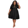 Plus size jurken zomerjurk vrouwen elegant luxe solide schattige kraag mini -shirt voor 2022 modeavond groothandelplus