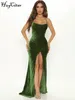 Hugcitar Velvet slip svängande krage ärmlös rygglös slits maxi klänning solid fall bodycon afton fest elegant vestido 220613