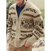 Mens Revers Cardigan Imprimé Décor Européen Et Américain À Tricoter À La Main Laine Doux Manteau Extensible Lâche Différentes Tailles Pull Homme 220817