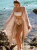 Copricostume bikini in nappa dorata Tuniche sexy per abito da spiaggia per donna Costumi da bagno estivi Copricostume trasparente caftano 220615