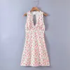 Yojoceli Elegant floral print backles beach dress Summer casual cool short dress Sexy mini cute halter dresses 220516