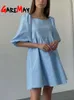 Dames zomerjurk witte elegante 100% katoen casual jurken korte mouw ruche aline mini groene jurk voor vrouwen geraakt 220615