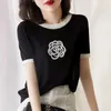Pulls pour femmes Femmes Femmes 2022 Mince Tricoté T-shirt Lâche Floral Casual Surdimensionné Pull Tops Manches Courtes Femme Pull Blanc
