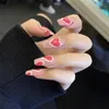 Valse nagels 24 -stks afneembaar zoete meid licht roze met hartontwerp Lange ballerina nep nagel draagbare volledige omslag Franse verlenging tipsfalse
