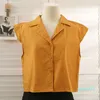 Women's Polos Korean Fashion Tailored Collar Sleeveless Women Versatile Top Shirt 2022 Summer Loose Single Breasted Office Casual TopsWomen'