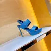 الأزياء والأزرق عالية الكعب 10.5 سنتيمتر مصمم أزياء عارضة المرأة الصنادل الأعلى درجة جلد طبيعي أحذية عالية الجودة السيدات أنيقة حقيقية
