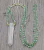 Pendentif Colliers Naturel Clair Quartz Cristal Point 4mm Prehnite Perles Rondes Noeud À La Main 30 pouces 40 pouces Pendentif